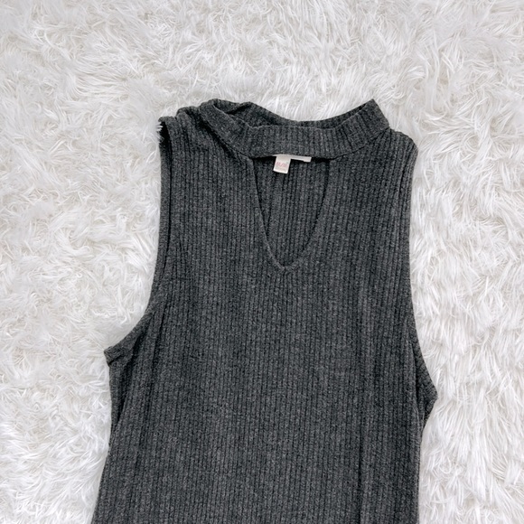 Charcoal Grey Ribbed Bodycon Dress - Picture 2 of 3